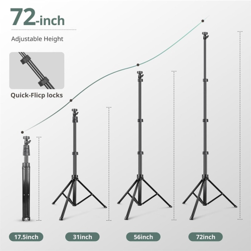 YOULIGHTS 72" Phone Tripod, Extendable Cell Phone Tripod Stand, Selfie Stick Tripod with Wireless Remote Remote and Phone Holder, Compatible with