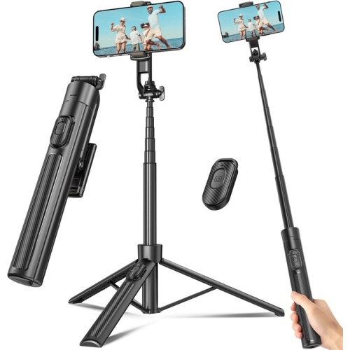 YOULIGHTS Selfie Stick Travel Tripod for Cell Phone with Remote Control and Phone Holder, Extendable Selfie Stick for iPhone, iPhone Tripod for Video