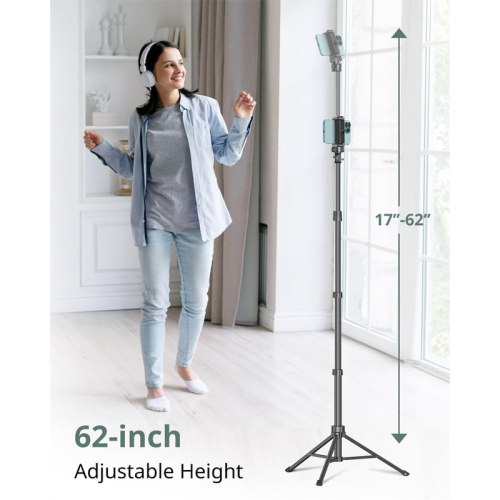 YOULIGHTS 62" Phone Tripod & Selfie Stick, Extendable Cell Phone Tripod Stand with Wireless Remote and Phone Holder, Compatible with iPhone Android