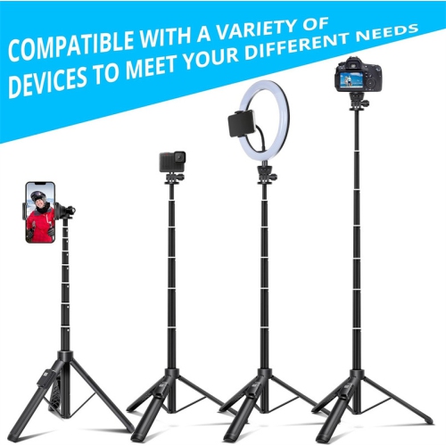 YOULIGHTS 62 inches Extendable Selfie Stick Tripod with Wireless Remote & Phone Holder, Portable Aluminum Alloy 3 in 1 Stand for Group Photos,