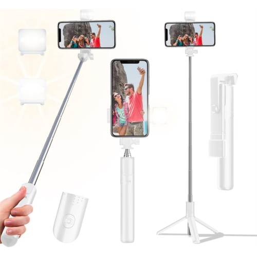 YOULIGHTS Selfie Stick Tripod, 40 in Retractable Tripod for iPhone with Wireless Remote Control & Light, Portable Phone Tripod for Photograph, Live