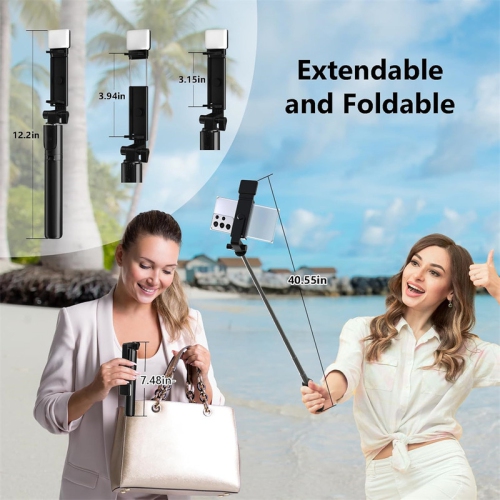 YOULIGHTS Selfie Stick, 40 in Retractable Phone Tripod with Wireless Remote Control & Light, Portable Selfie Stick Tripod for Photograph, Live