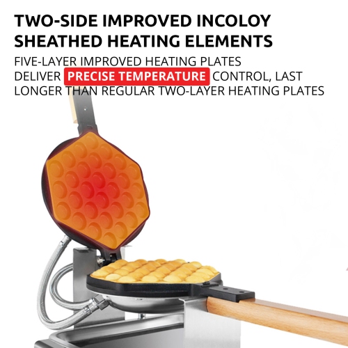 AP-123 Bubble Waffle Maker Machine | Egg Waffle Iron | Professional Rotated Machine | Improved Manual Thermostat | 110V