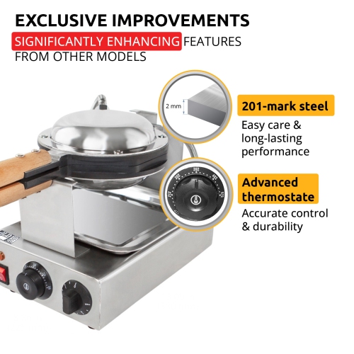 AP-123 Bubble Waffle Maker Machine | Egg Waffle Iron | Professional Rotated Machine | Improved Manual Thermostat | 110V