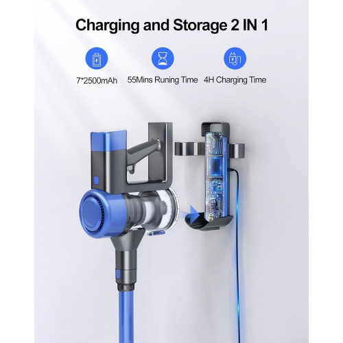 Remis à neuf – Aspirateur sans fil léger VC50 bleu de Buture 450&nbsp;W 33KPA pour la maison