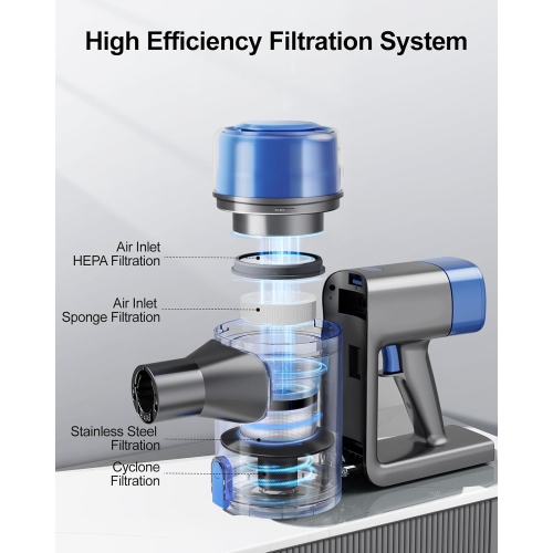 Remis à neuf – Aspirateur sans fil léger VC50 bleu de Buture 450&nbsp;W 33KPA pour la maison