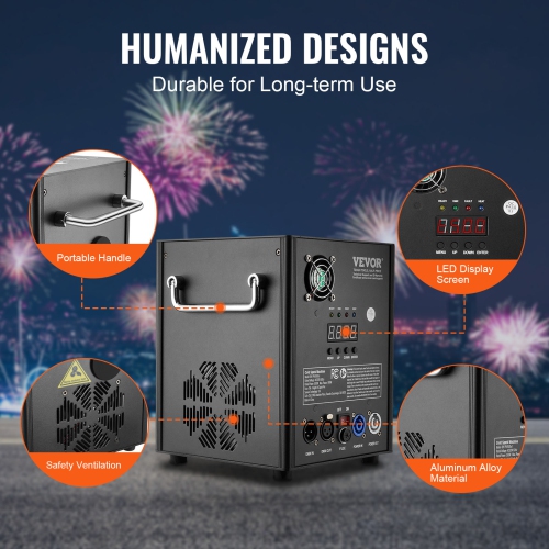 VEVOR 500W Cold Spark Machine, Output Fireworks Controller, 6.6-13ft Adjustable Height, with Advanced DMX System,LED Screen,Portable Handle,