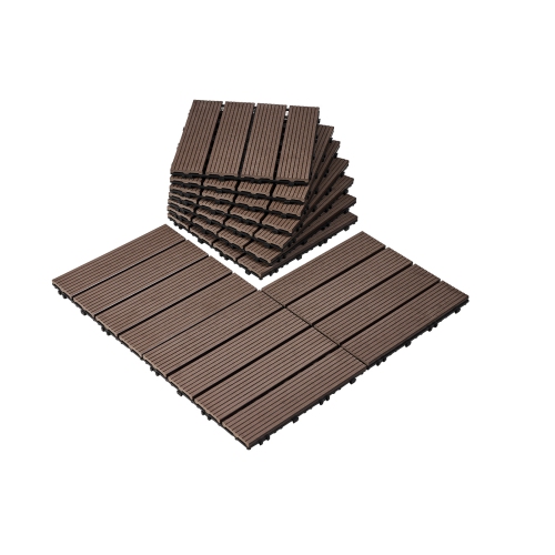 VEVOR  10 Pack Interlocking Deck Tiles Plastic Wood, 12"x12" 10 Sq. Ft Waterproof Outdoor Flooring All Weather Use, Patio Floor Decking Covering Tiles
