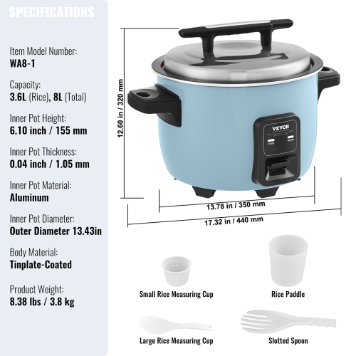 VEVOR Commercial Rice Cooker, 40-Cup Rice Cooker, 8.45Qt /8 Liter Large Rice Cooker and Warmer with Nonstick Inner Pot, Fast Cooking and 24-Hour Keep