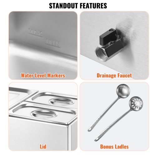 VEVOR 3-Pan Commercial Food Warmer, 17QT Electric Steam Table, 1200W Professional Countertop Stainless Steel Buffet Bain Marie with 86-185°F Temp