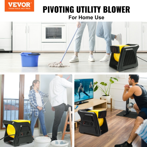 VEVOR 600 CFM Pivoting Utility Fan, High Velocity Floor Blower for Cooling, Ventilating, Exhausting, 300° Blowing Angle Air Mover, Portable Carpet