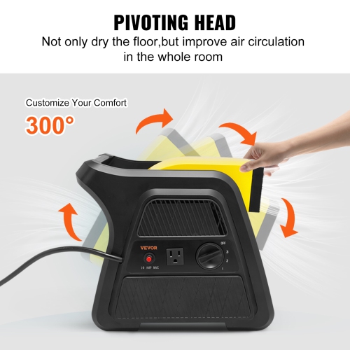 VEVOR 600 CFM Pivoting Utility Fan, High Velocity Floor Blower for Cooling, Ventilating, Exhausting, 300° Blowing Angle Air Mover, Portable Carpet