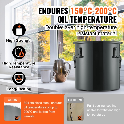 VEVOR Fryer Grease Bucket, 10 Gal Oil Disposal Caddy Stainless Steel Fryer Oil Bucket Rust-Proof Coating, Oil Transport Container with Lid, Lock