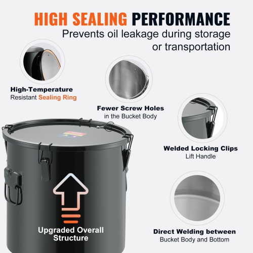 VEVOR Fryer Grease Bucket, 10 Gal Oil Disposal Caddy Stainless Steel Fryer Oil Bucket Rust-Proof Coating, Oil Transport Container with Lid, Lock
