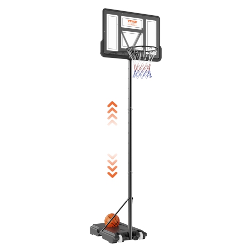 VEVOR 44 inch Basketball Hoop, 4-10 ft Adjustable Height Portable Backboard System, Basketball Hoop & Goal, Kids & Adults Basketball Set with Wheels,