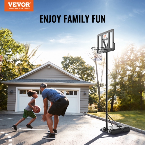 VEVOR 44 inch Basketball Hoop, 4-10 ft Adjustable Height Portable Backboard System, Basketball Hoop & Goal, Kids & Adults Basketball Set with Wheels,