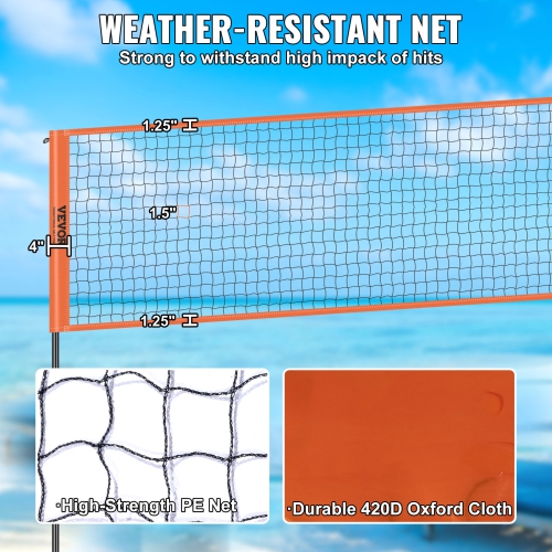 VEVOR 4-Way Volleyball Net, Adjustable Height Badminton Net Set for Backyard Beach Lawn, Outdoor Portable Volleyball Net with Carrying Bag, 4 Square