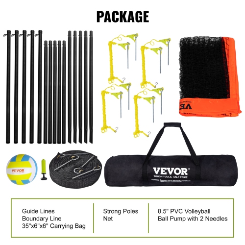 VEVOR 4-Way Volleyball Net, Adjustable Height Badminton Net Set for Backyard Beach Lawn, Outdoor Portable Volleyball Net with Carrying Bag, 4 Square