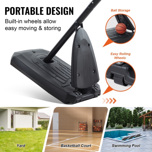 VEVOR 50 inch Basketball Hoop, 7.6-10 ft Adjustable Height Portable Backboard System, Basketball Hoop & Goal, Kids & Adults Basketball Set with