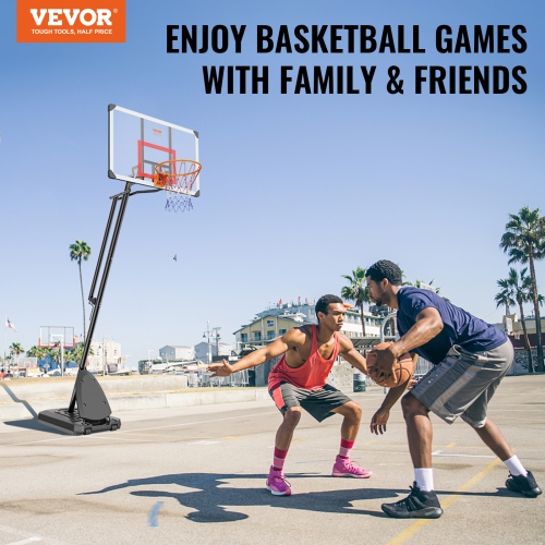 VEVOR 50 inch Basketball Hoop, 7.6-10 ft Adjustable Height Portable Backboard System, Basketball Hoop & Goal, Kids & Adults Basketball Set with
