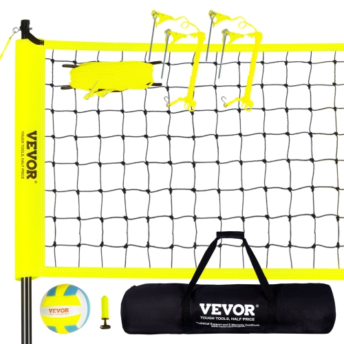 VEVOR Outdoor Portable Volleyball Net System, Adjustable Height Steel Poles, Professional Volleyball Set with PVC Volleyball, Pump, Carrying Bag,