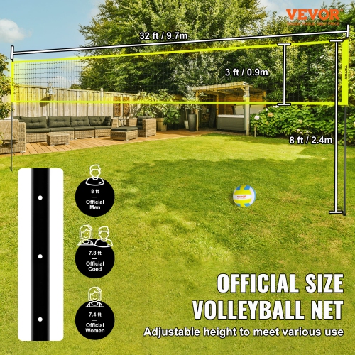 VEVOR Outdoor Portable Volleyball Net System, Adjustable Height Steel Poles, Professional Volleyball Set with PVC Volleyball, Pump, Carrying Bag,