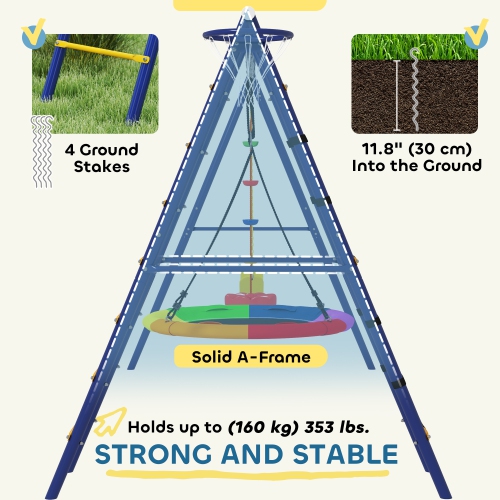 Qaba Swing Set for Backyard, 6 in 1 Heavy Duty Large Metal Swing Set with A-Frame, Belt Swing, Saucer Swing, Disc Rope Swing, Climbing Ladder,