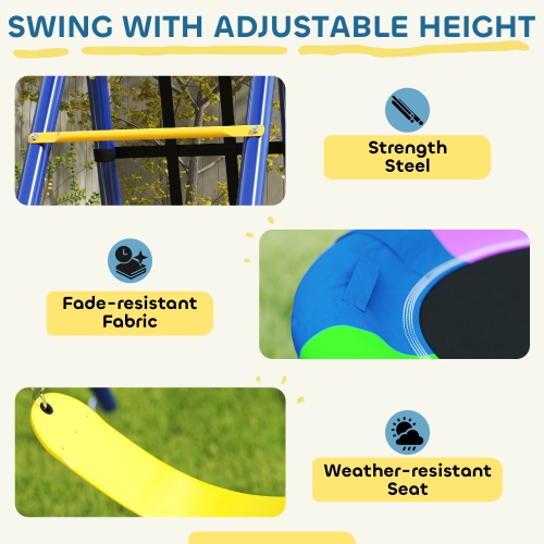 Qaba Swing Set for Backyard, 6 in 1 Heavy Duty Large Metal Swing Set with A-Frame, Belt Swing, Saucer Swing, Disc Rope Swing, Climbing Ladder,