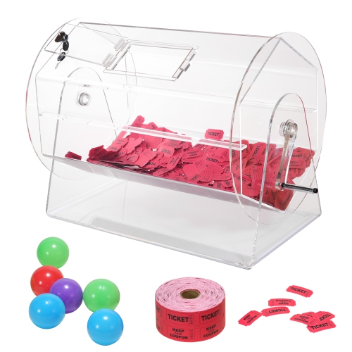 VEVOR 2 Keys, Acrylic Raffle Drum,Raffle Ticket Spinning Cage,Transparent Lottery Spinning Drawing,Holds 10000 Tickets or 300 Raffle Balls,Raffle