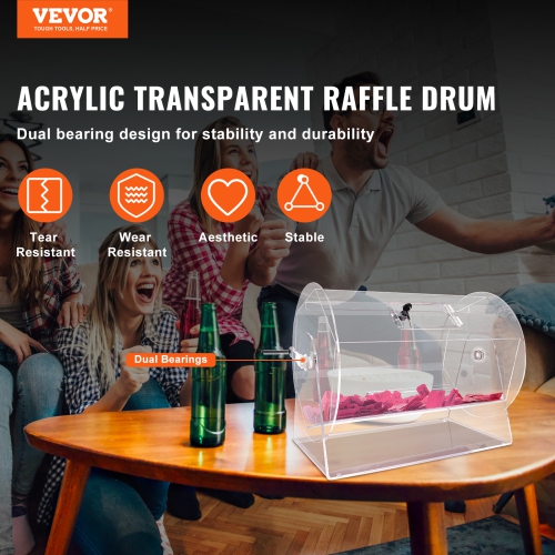 VEVOR 2 Keys, Acrylic Raffle Drum,Raffle Ticket Spinning Cage,Transparent Lottery Spinning Drawing,Holds 10000 Tickets or 300 Raffle Balls,Raffle
