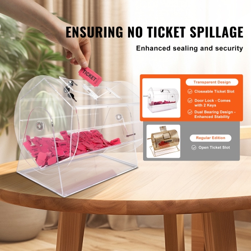 VEVOR 2 Keys, Acrylic Raffle Drum,Raffle Ticket Spinning Cage,Transparent Lottery Spinning Drawing,Holds 10000 Tickets or 300 Raffle Balls,Raffle