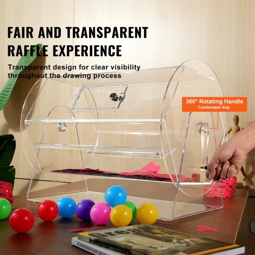 VEVOR 2 Keys, Acrylic Raffle Drum,Raffle Ticket Spinning Cage,Transparent Lottery Spinning Drawing,Holds 10000 Tickets or 300 Raffle Balls,Raffle