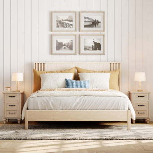 WAMPAT End Table with Charging Station, Beige Side Table with Storage Cabinet & Drawer, Wooden Nightstand with Power Outlets & USB Ports for Bedroom,