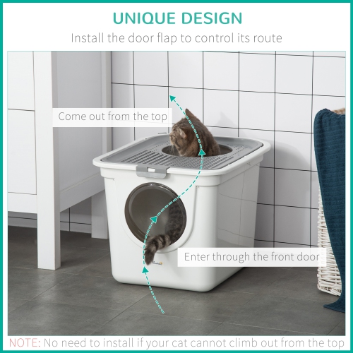 PawHut – Bac à litière pour chats, bac à litière fermé avec entrée avant, sortie supérieure, pelle, toilette pour chats facile à nettoyer, blanc