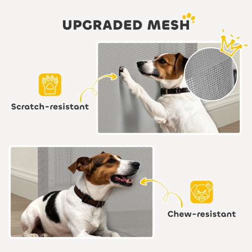 PawHut Retractable Dog Gate, Mesh Stair Pet Gate Extends Up to 55" Wide, 34" Tall, for Stairs, Doorways, Hallways, Indoor and Outdoor, Grey