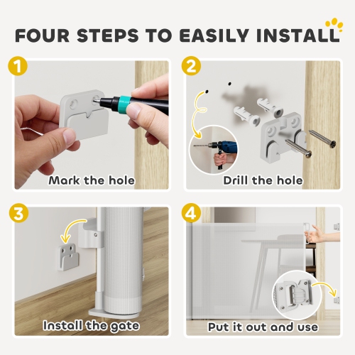 PawHut Retractable Dog Gate, Mesh Stair Pet Gate Extends Up to 55" Wide, 34" Tall, for Stairs, Doorways, Hallways, Indoor and Outdoor, Grey