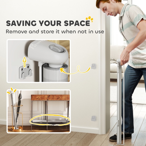 PawHut Retractable Dog Gate, Mesh Stair Pet Gate Extends Up to 55" Wide, 34" Tall, for Stairs, Doorways, Hallways, Indoor and Outdoor, Grey