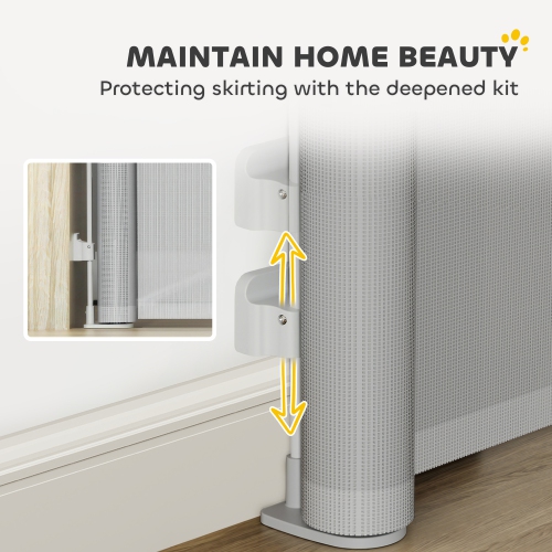 PawHut Retractable Dog Gate, Mesh Stair Pet Gate Extends Up to 55" Wide, 34" Tall, for Stairs, Doorways, Hallways, Indoor and Outdoor, Grey