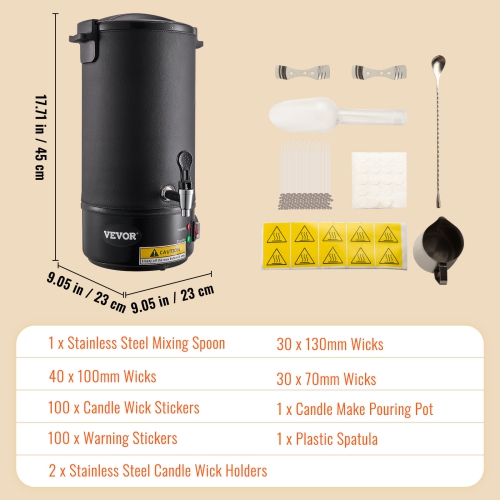 VEVOR 10 L Wax Melter for Candle Making, Electric Wax Melting Pot,with Pour Spout and 9-level Temp Control,Easy Clean for Candle Soap Cream Beauty