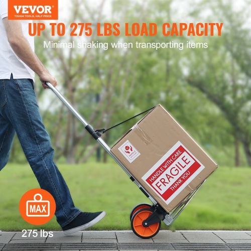 VEVOR Folding Hand Truck, 275 lbs Load Capacity, Aluminum Portable Cart, Convertible Hand Truck and Dolly with Telescoping Handle and PP+TPR Wheels,