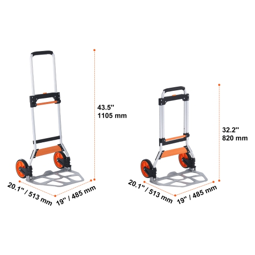 VEVOR Folding Hand Truck, 275 lbs Load Capacity, Aluminum Portable Cart, Convertible Hand Truck and Dolly with Telescoping Handle and PP+TPR Wheels,