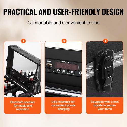 VEVOR Professional Makeup Train Case Aluminum Cosmetic Case, With Supporting Legs, Rolling Makeup Case Extra Large Trolley Makeup Travel Organizer,