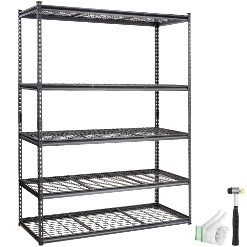 VEVOR 5-Tier Adjustable Storage Shelving Unit, 2000 lbs Capacity, Heavy Duty Garage Shelves Metal Organizer Wire Rack, Black, 60" L x 24" W x 78" H