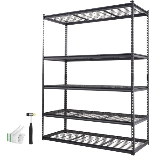 VEVOR 5-Tier Adjustable Storage Shelving Unit, 2000 lbs Capacity, Heavy Duty Garage Shelves Metal Organizer Wire Rack, Black, 60" L x 24" W x 78" H