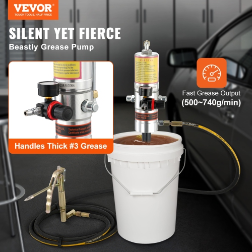 VEVOR Grease Pump, 50:1 Pressure Ratio Air Operated Grease Pump with 13 ft High Pressure Hose and Grease Gun, Pneumatic Lubrication Grease Pump with
