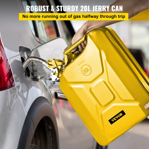 VEVOR 5.3 Gallon / 20 L Jerry Fuel Can, Portable Jerry Gas Can with Flexible Spout System, Rustproof ＆ Heat-resistant Steel Fuel Tank for Cars Trucks
