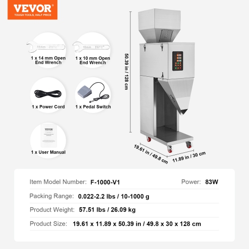 VEVOR Particle Filling Machine, 0.022-2.2 lbs/10-1000g, Automatic Filler Machine with Foot Pedal, Stainless Steel Weighing Filling Machine, Weigh