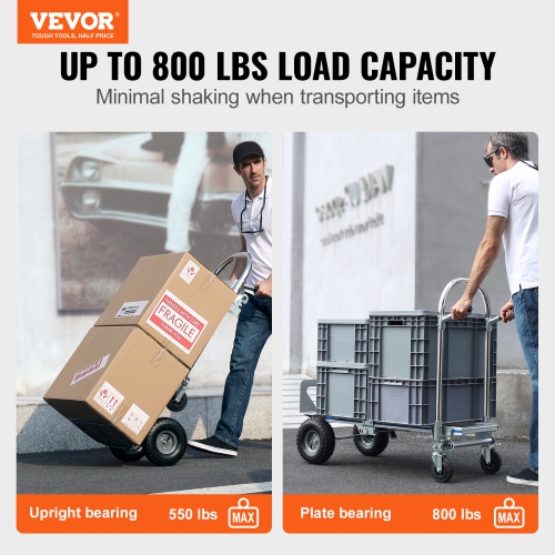 VEVOR 2 in 1 Aluminum Hand Truck, 800 lbs Load Capacity, Industrial Folding Hand Truck and Dolly, Utility Cart Converts from Hand Truck to Platform