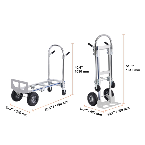 VEVOR 2 in 1 Aluminum Hand Truck, 800 lbs Load Capacity, Industrial Folding Hand Truck and Dolly, Utility Cart Converts from Hand Truck to Platform
