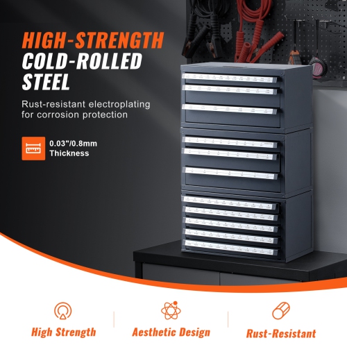 VEVOR 3 Pieces Three-Drawer Drill Bit Dispenser Cabinet, for 1/16" to 1/2" & Letter Sizes A to Z, Five-Drawer Drill Bit Organizer for Wire Gauge #1